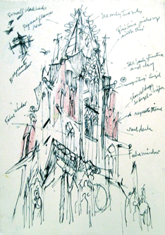 Freiburg Cathedral, drawing,  ink on paper, 1958